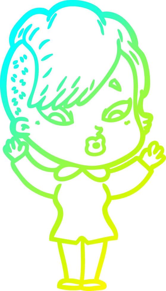 cold gradient line drawing cartoon surprised girl vector