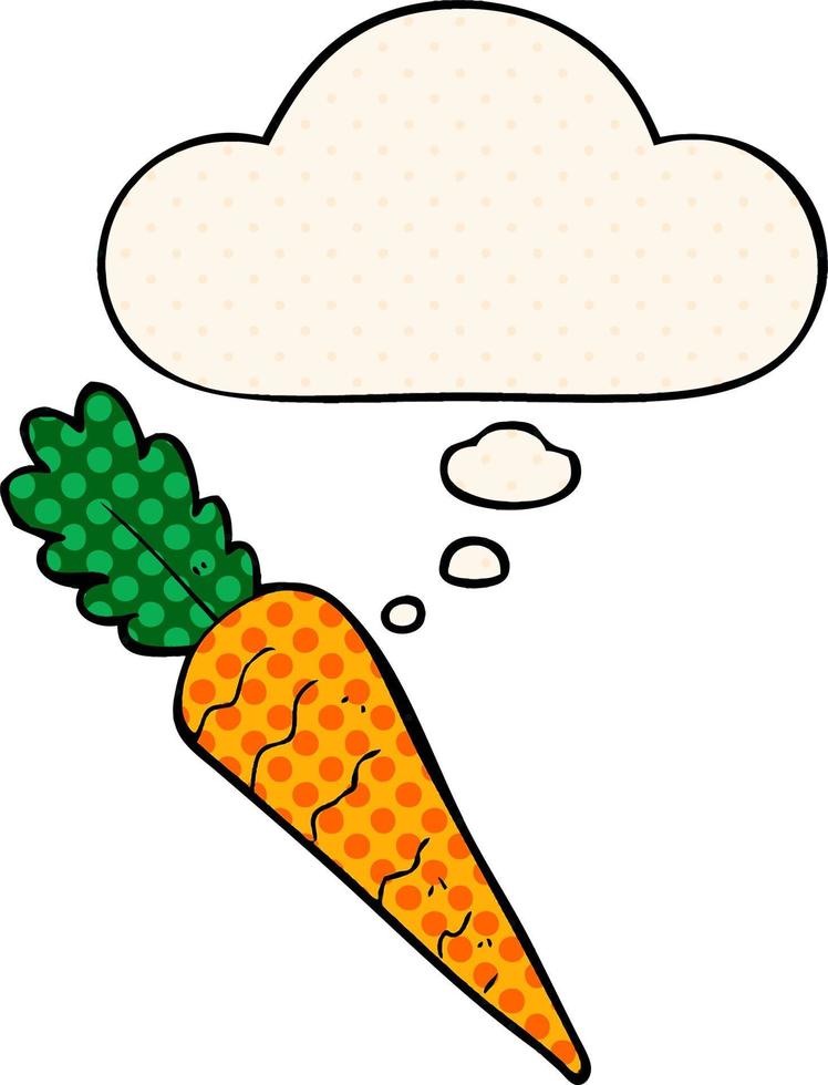 cartoon carrot and thought bubble in comic book style vector