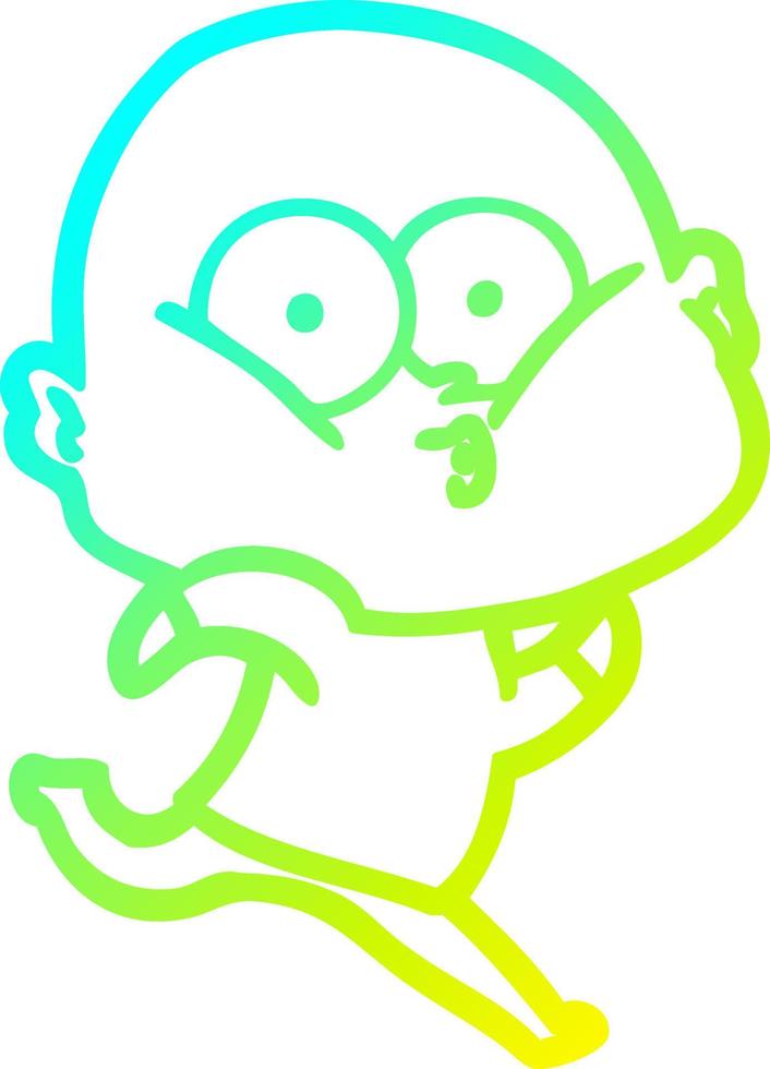 cold gradient line drawing cartoon bald man staring vector