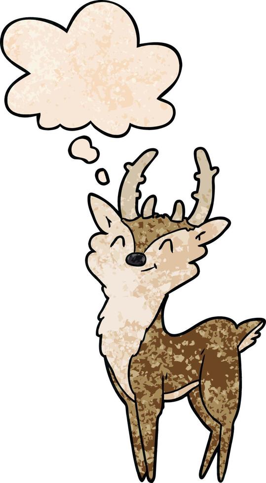 cartoon happy stag and thought bubble in grunge texture pattern style vector