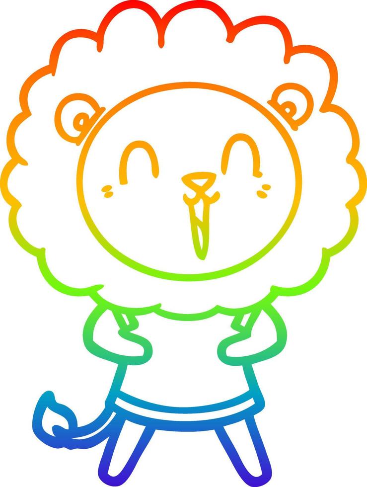 rainbow gradient line drawing laughing lion cartoon vector