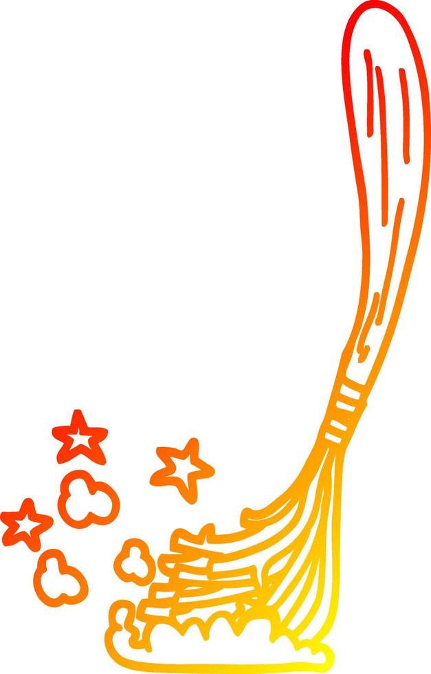 warm gradient line drawing cartoon magic broom vector