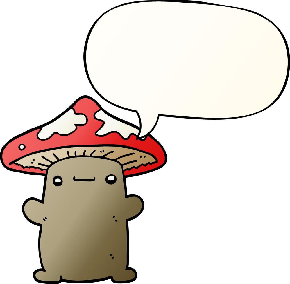 cartoon mushroom and speech bubble in smooth gradient style vector