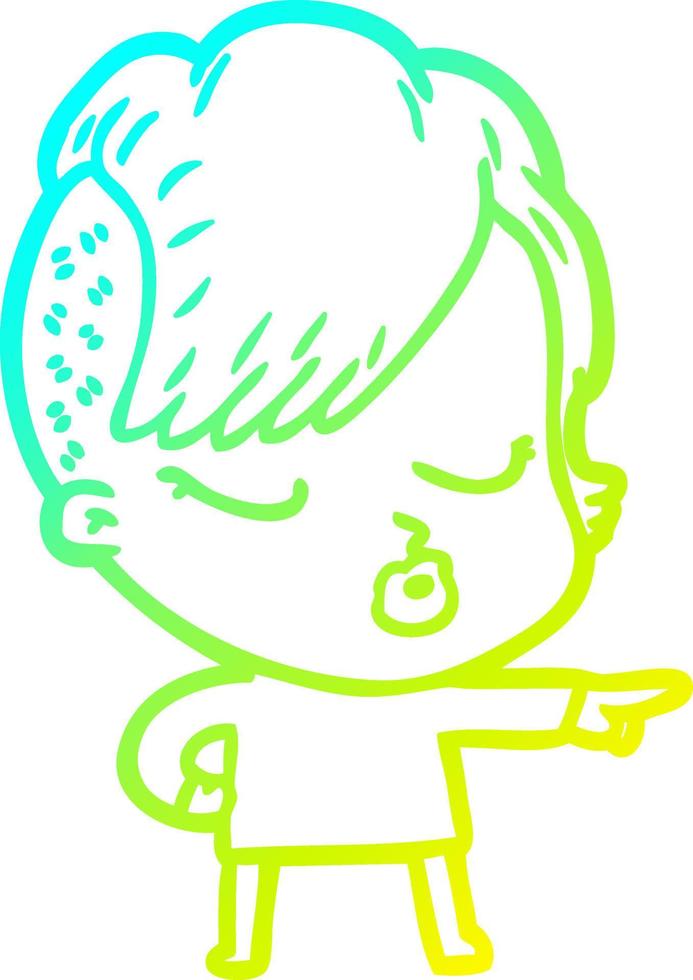 cold gradient line drawing cartoon pretty hipster girl vector