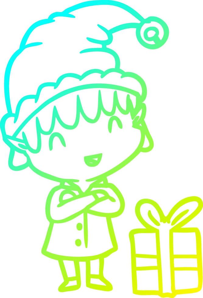 cold gradient line drawing happy christmas elf vector