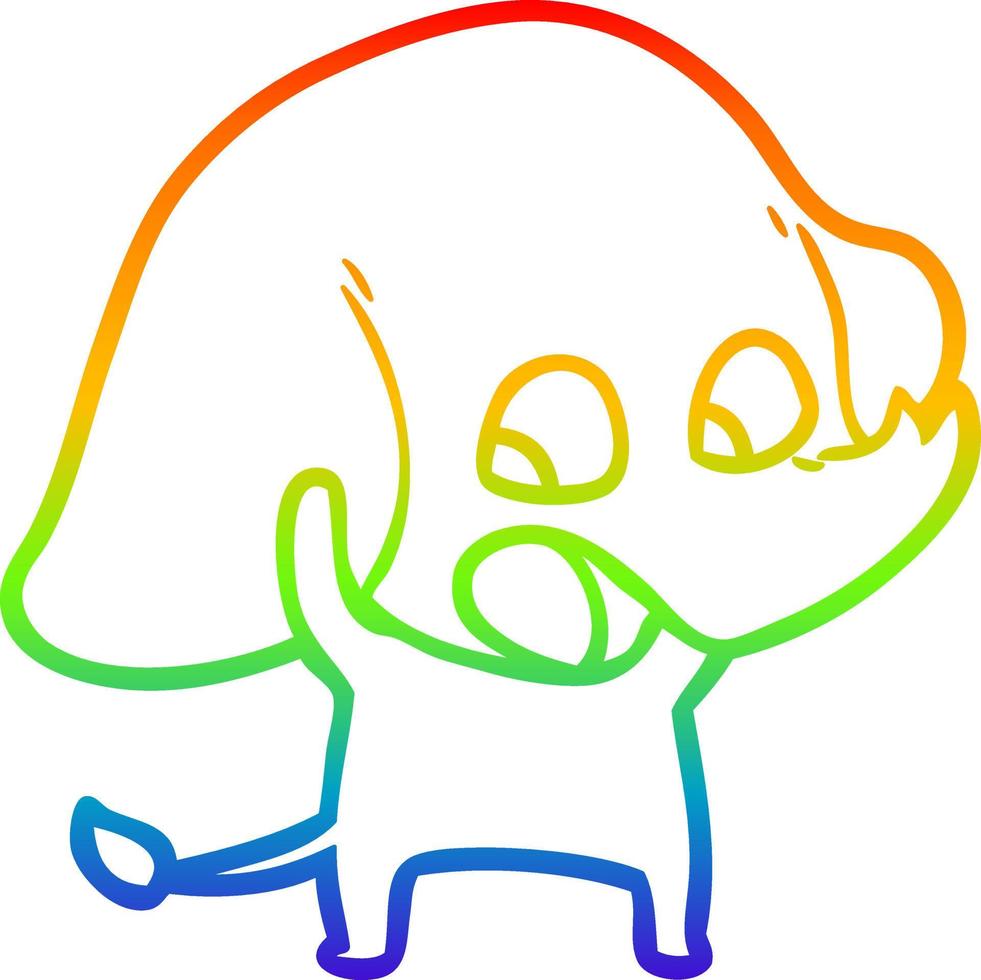 rainbow gradient line drawing cute cartoon elephant vector