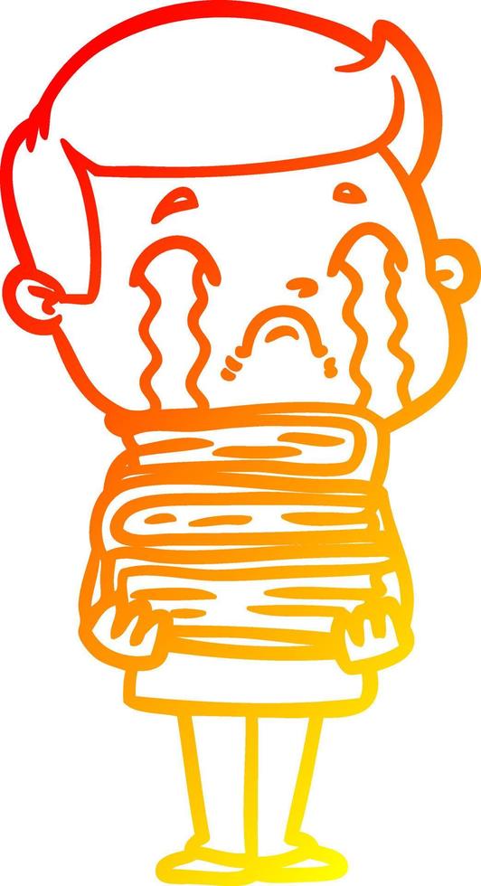 warm gradient line drawing cartoon man crying vector