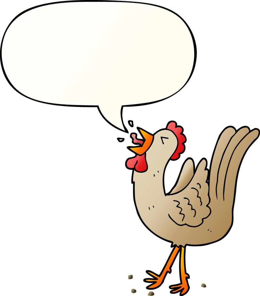 cartoon crowing cockerel and speech bubble in smooth gradient style vector