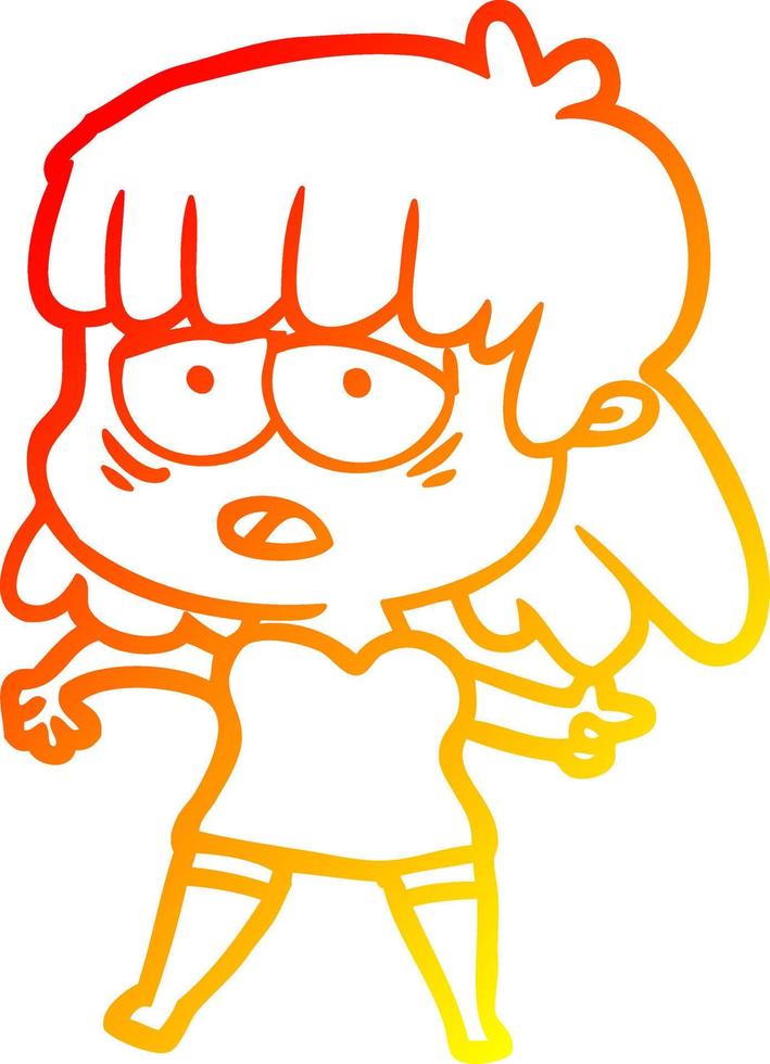 warm gradient line drawing cartoon tired woman vector