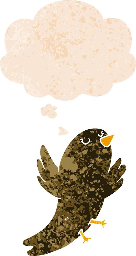 cartoon bird and thought bubble in retro textured style vector