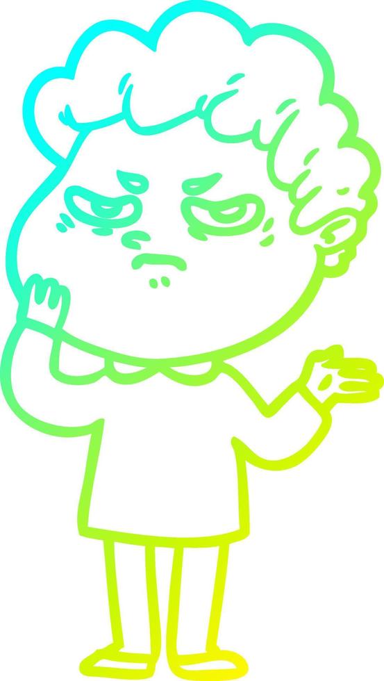 cold gradient line drawing cartoon angry man vector