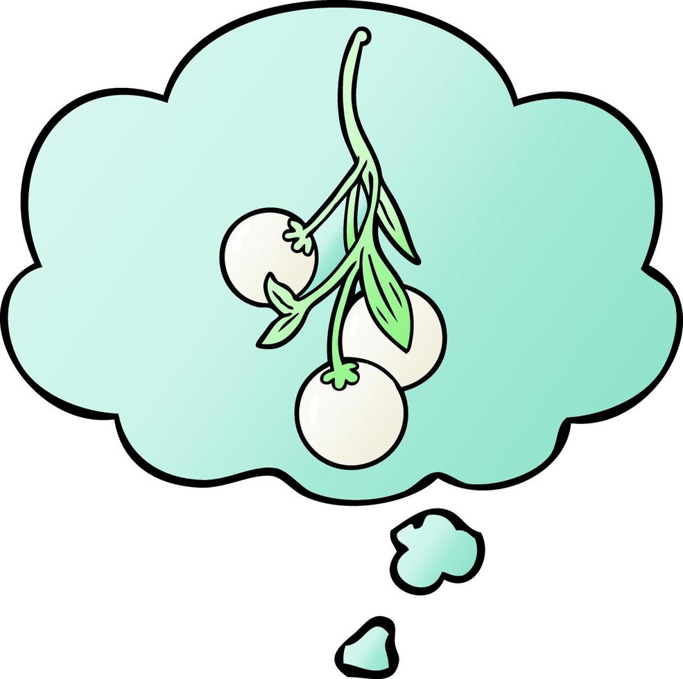 cartoon mistletoe and thought bubble in smooth gradient style vector