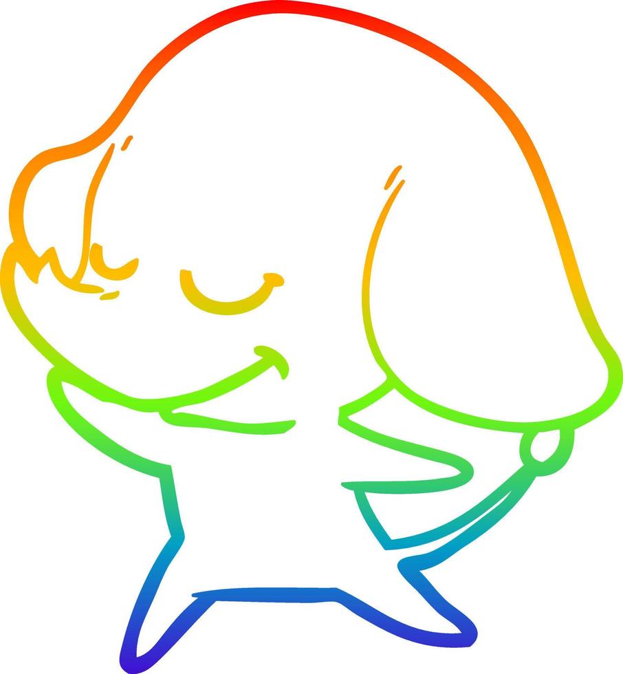 rainbow gradient line drawing cartoon smiling elephant vector