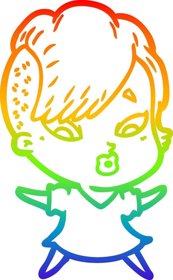 rainbow gradient line drawing cartoon surprised girl vector