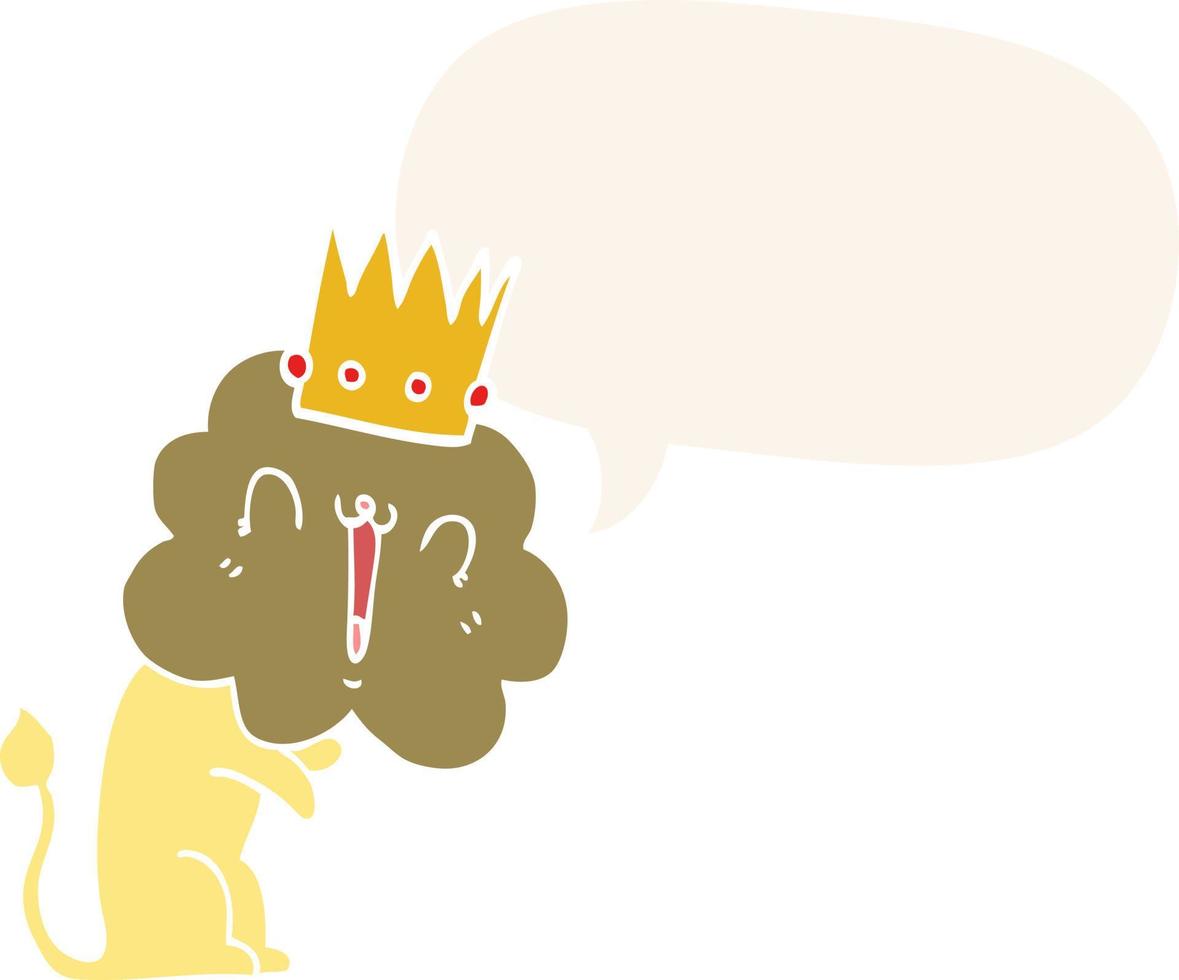 caricatura, león, y, corona, y, burbuja del discurso, en, estilo retro vector
