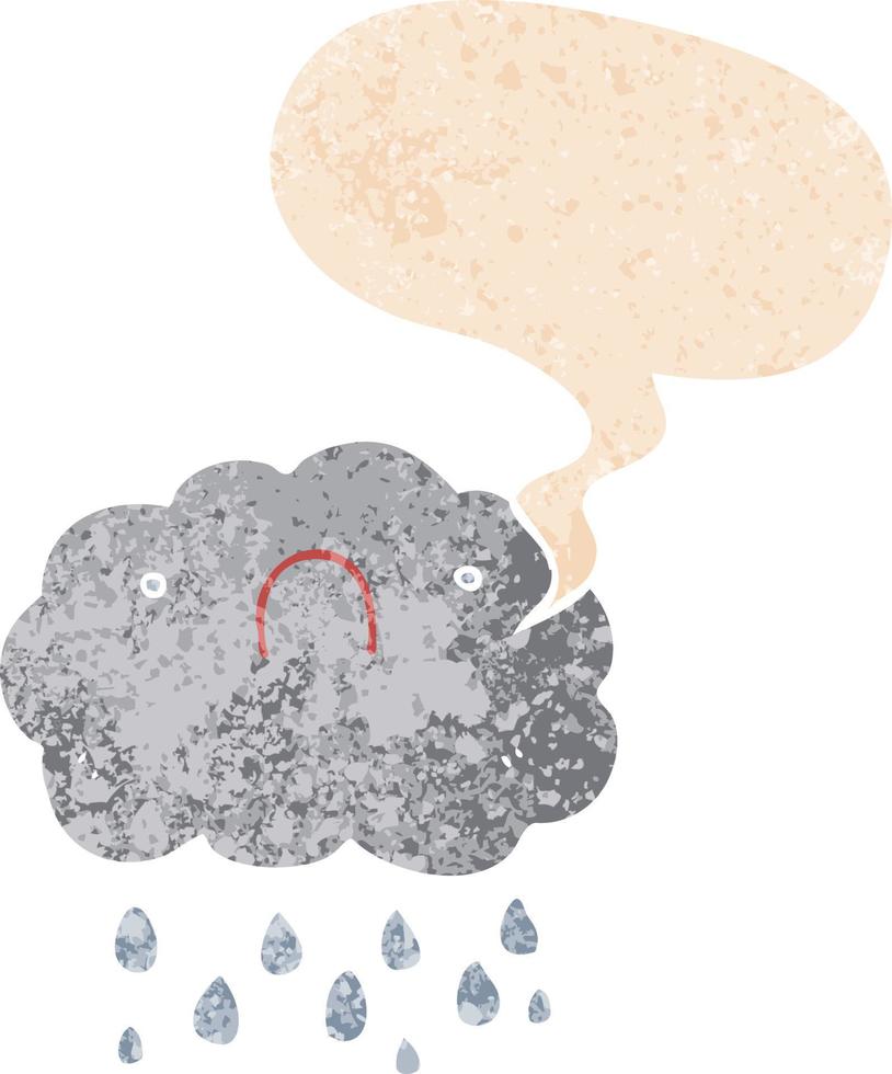 linda nube de dibujos animados y burbuja de habla en estilo retro texturizado vector