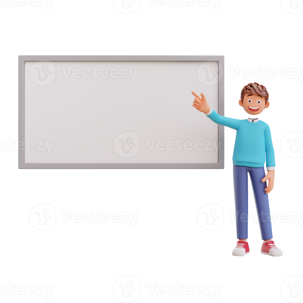 illustration cute boy pointing at whiteboard png