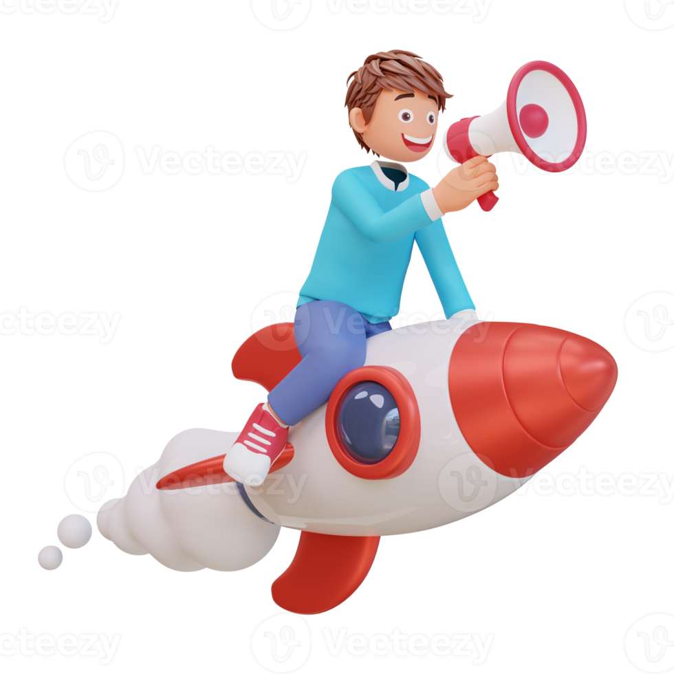 student character is flying on a rocket png