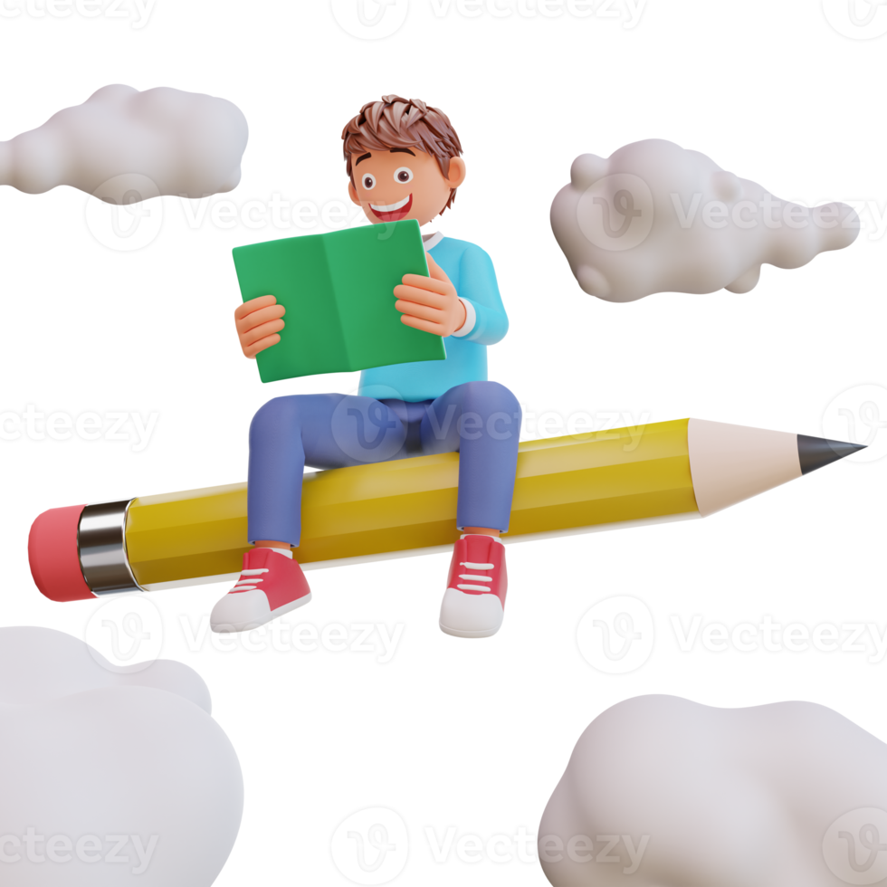 cute boy ride a pencil png