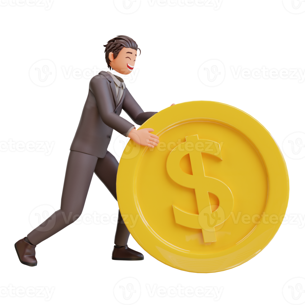 illustration bussinesman with dollar coins png