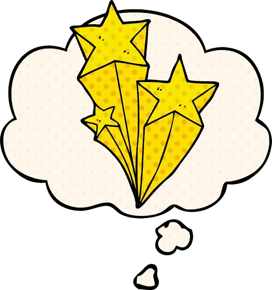 cartoon shooting stars and thought bubble in comic book style vector