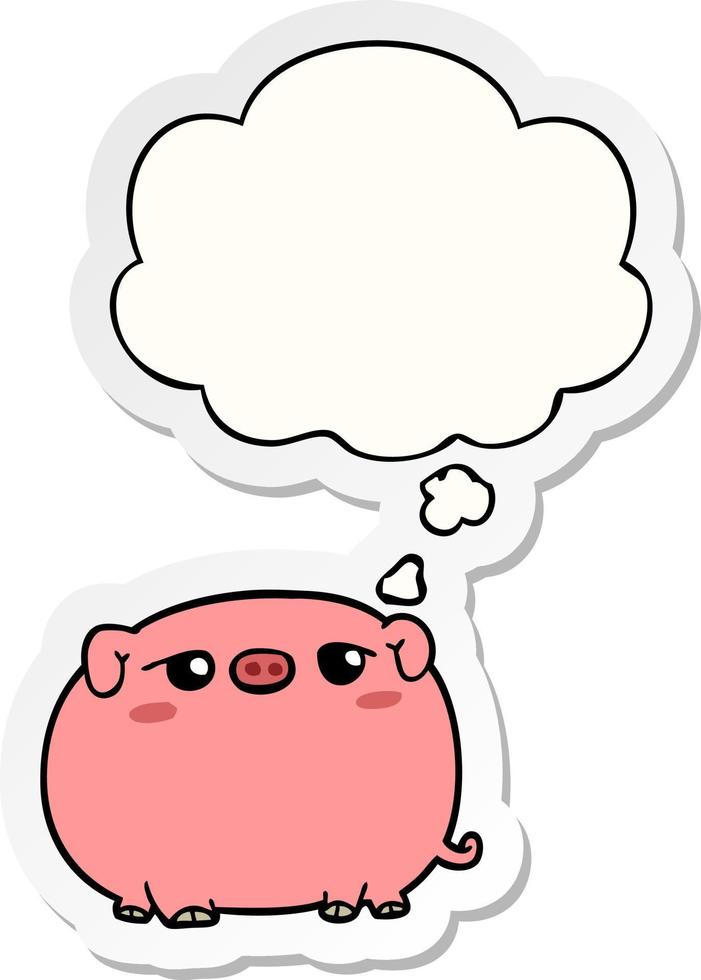 cute cartoon pig and thought bubble as a printed sticker vector