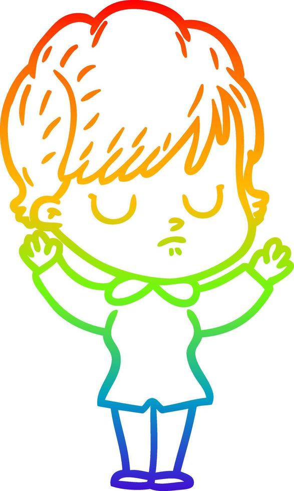 rainbow gradient line drawing cartoon woman vector