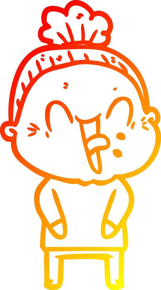 warm gradient line drawing cartoon happy old woman vector