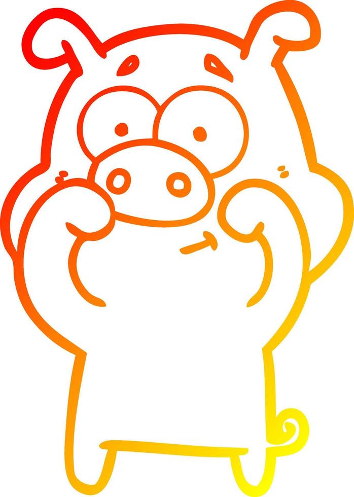 warm gradient line drawing happy cartoon pig vector