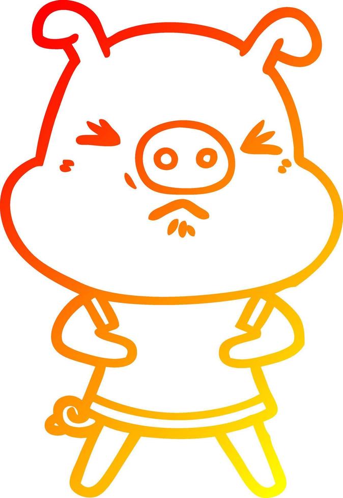 warm gradient line drawing cartoon angry pig wearing tee shirt vector