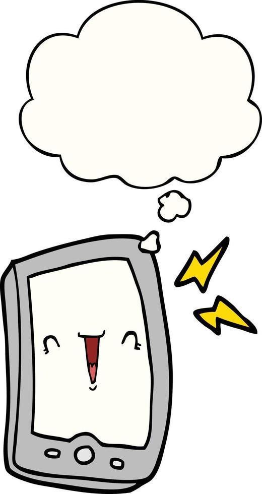 cute cartoon mobile phone and thought bubble vector