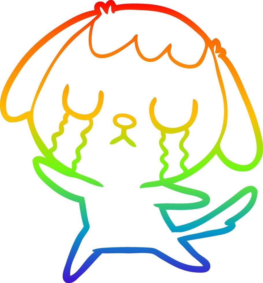 rainbow gradient line drawing cute cartoon dog crying vector