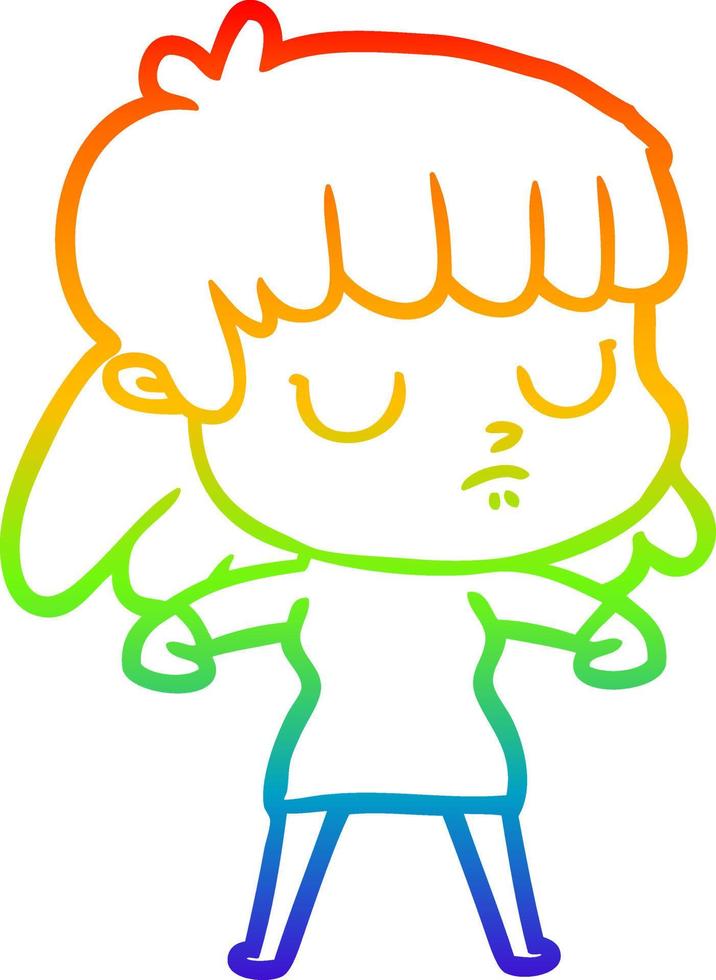 rainbow gradient line drawing cartoon indifferent woman vector