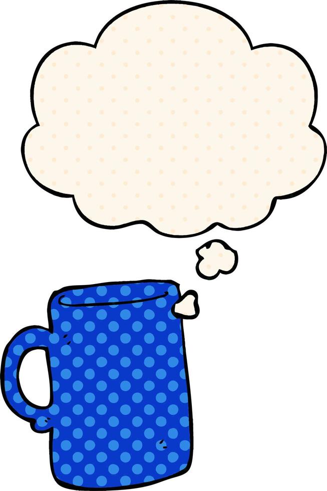 cartoon mug and thought bubble in comic book style vector