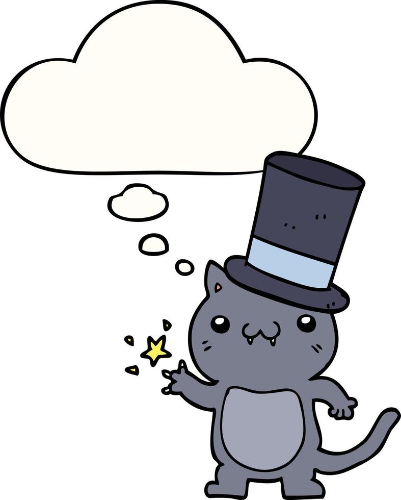 gato de dibujos animados con sombrero de copa y burbuja de pensamiento vector