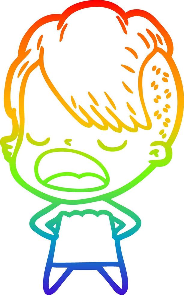 rainbow gradient line drawing cartoon cool hipster girl talking vector