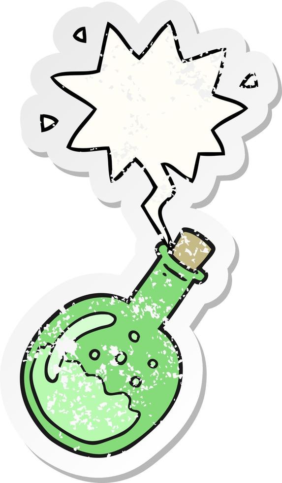 cartoon potion and speech bubble distressed sticker vector