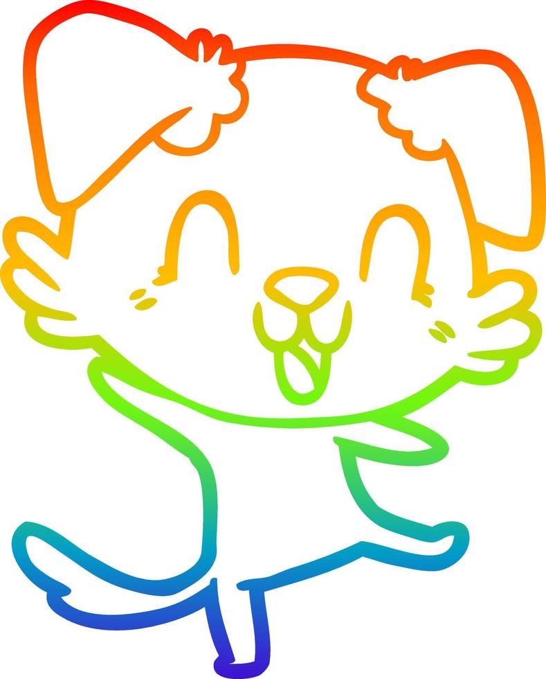 rainbow gradient line drawing laughing cartoon dog vector