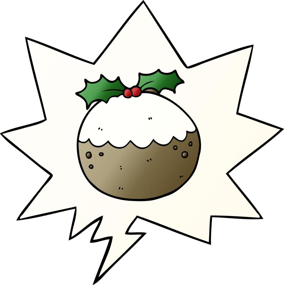 cartoon christmas pudding and speech bubble in smooth gradient style vector