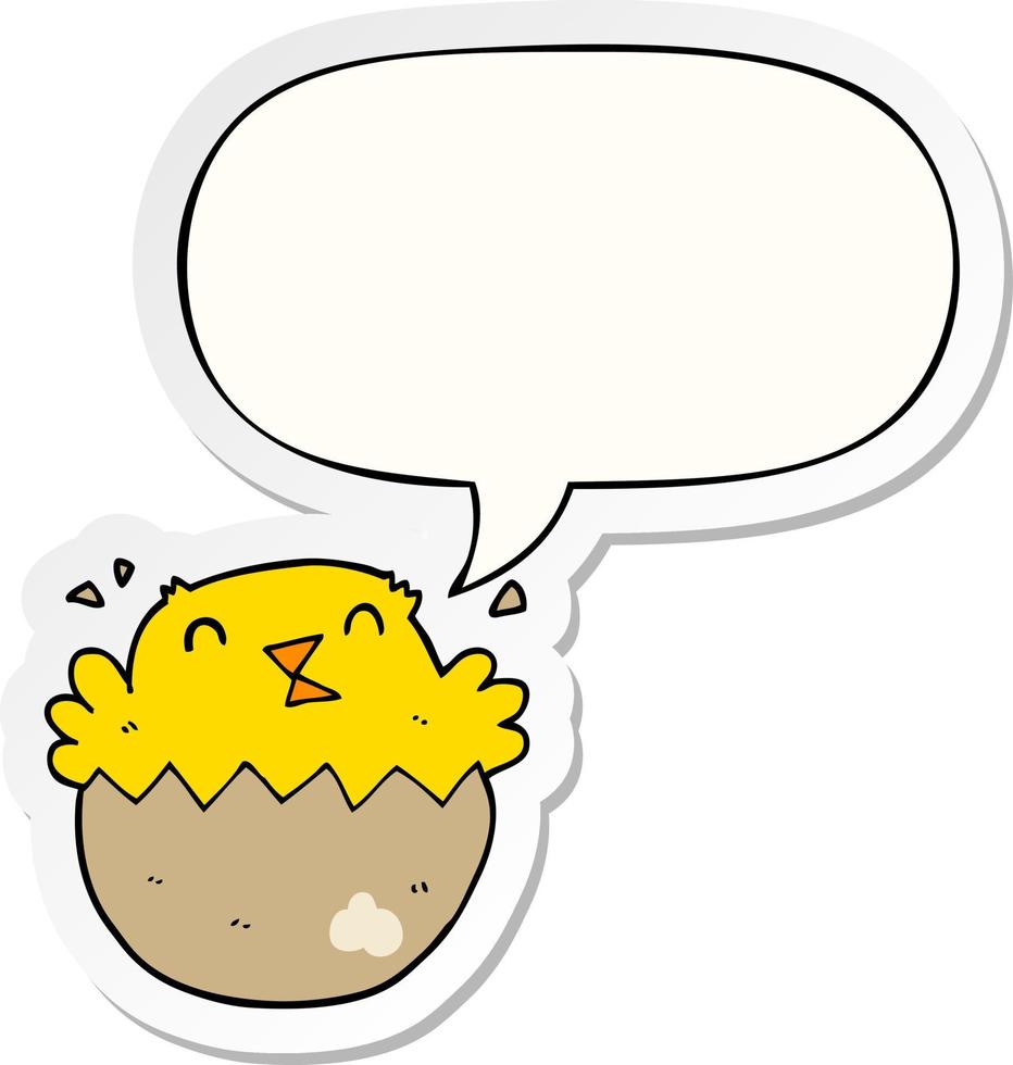 cartoon hatching chick and speech bubble sticker vector