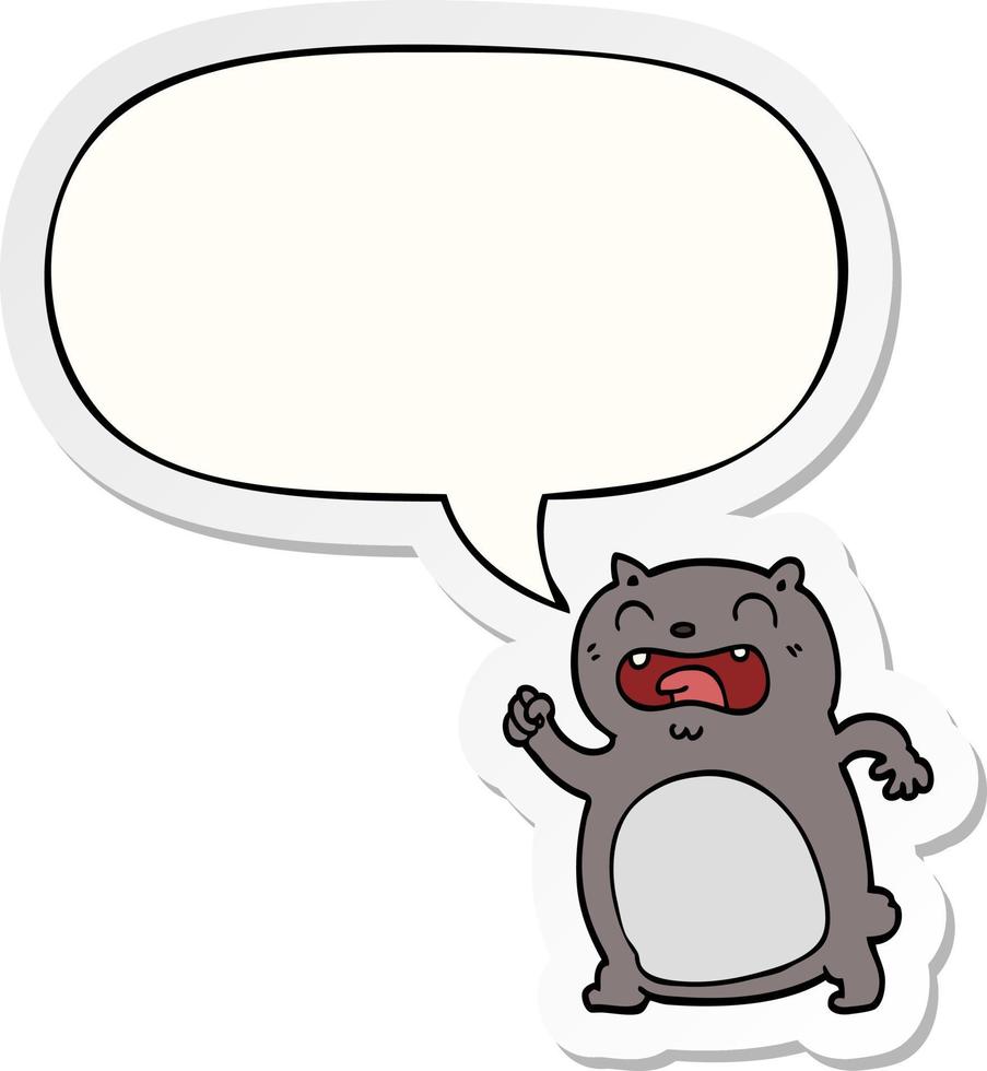 cartoon cat and speech bubble sticker vector