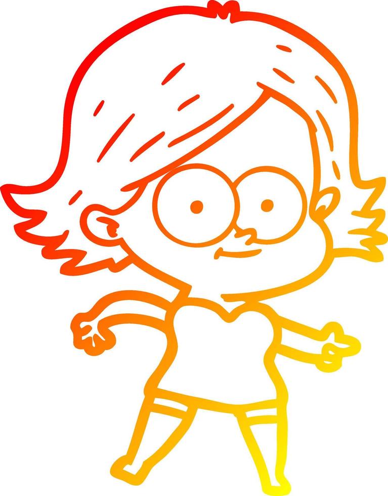 warm gradient line drawing happy cartoon girl vector