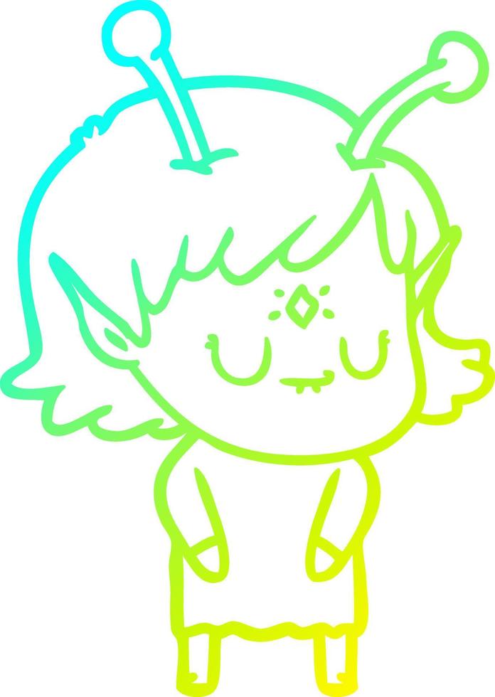 cold gradient line drawing cartoon alien girl vector