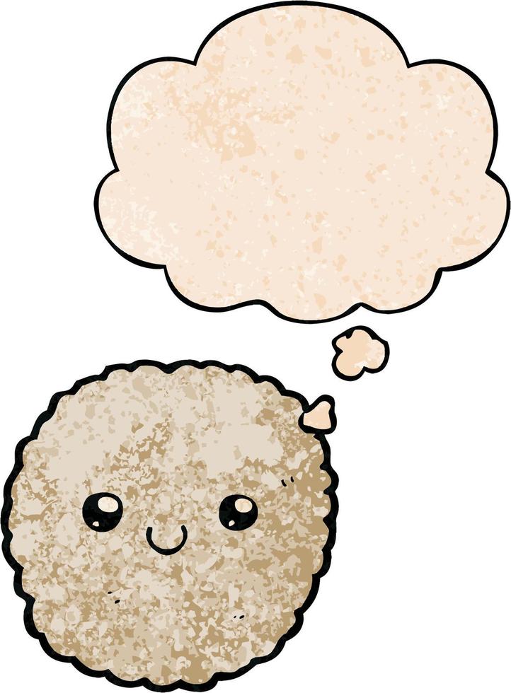 cartoon biscuit and thought bubble in grunge texture pattern style vector