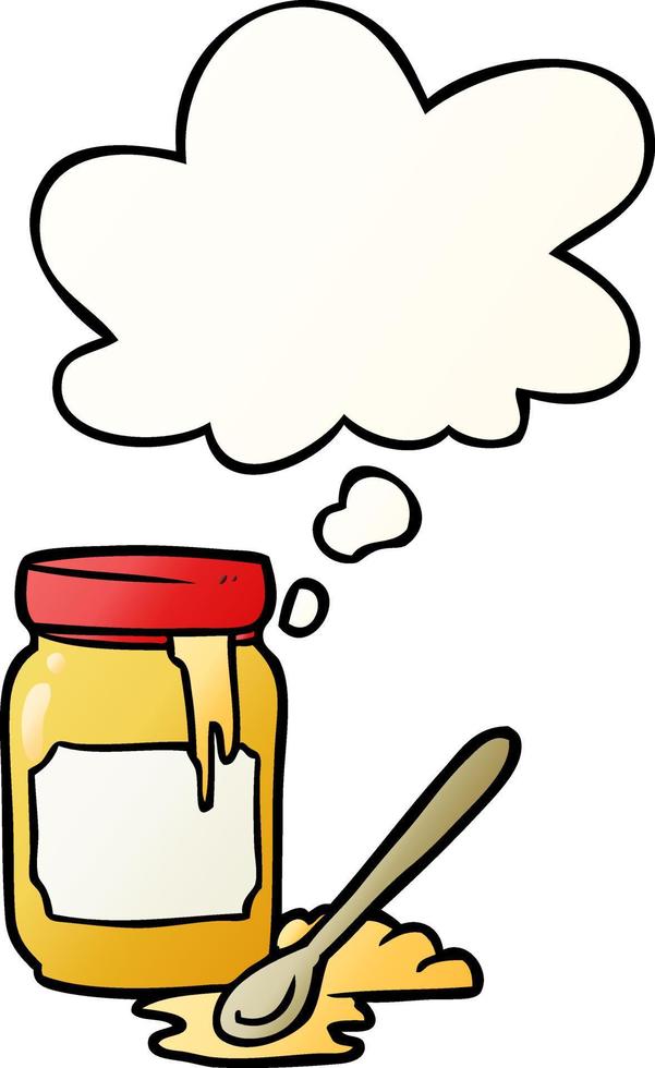 cartoon jar of honey and thought bubble in smooth gradient style vector