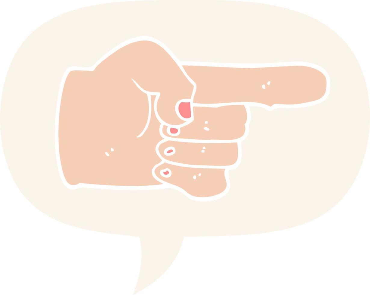 cartoon pointing hand and speech bubble in retro style vector