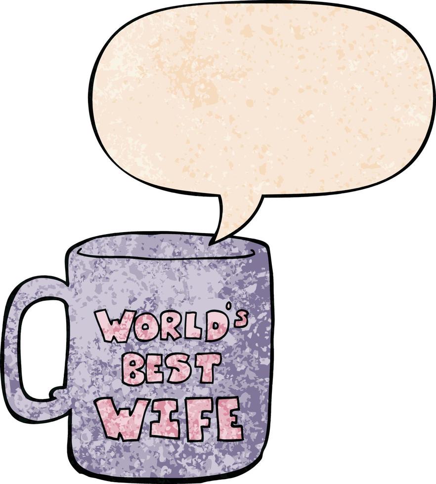 worlds best wife mug and speech bubble in retro texture style vector