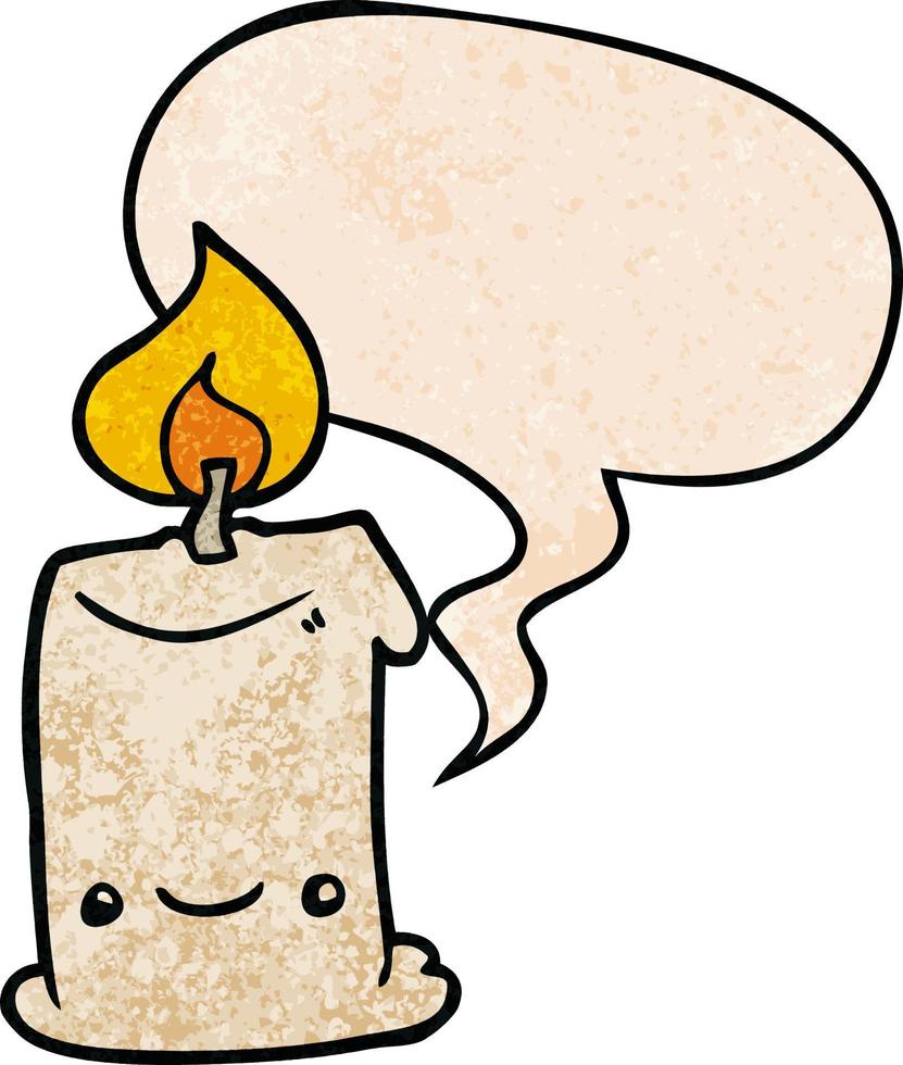 cartoon candle and speech bubble in retro texture style vector