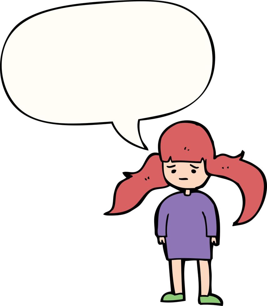 cartoon girl and long hair and speech bubble vector