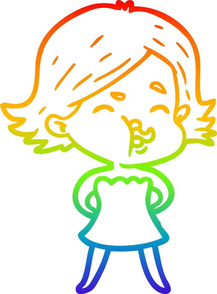 rainbow gradient line drawing cartoon girl pulling face vector